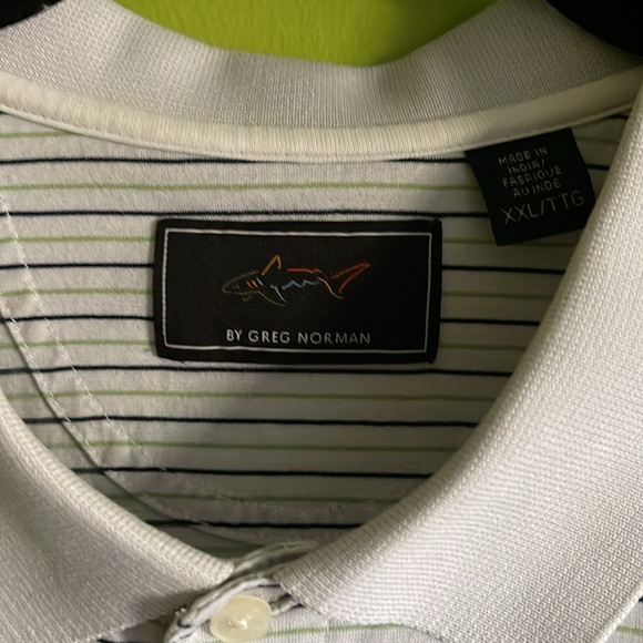 Greg Norman Men's White Golf Polo Shirt W/Green & Blue Stripes Size XXL - Picture 2 of 6